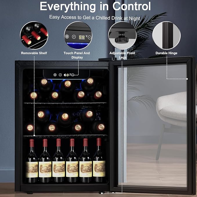 Antarctic Star Wine Cooler, Beverage Refrigerator,16 Bottle 68 Can Freestanding Wine Cellar Front Glass Door for Home and Bar, Digital Temp Control, Blue LED, 1.7 Cu.Ft. | 16 Bottle 68 Can capacity, Freestanding, Front Glass Door for Home and Bar, Digi... - Image 4