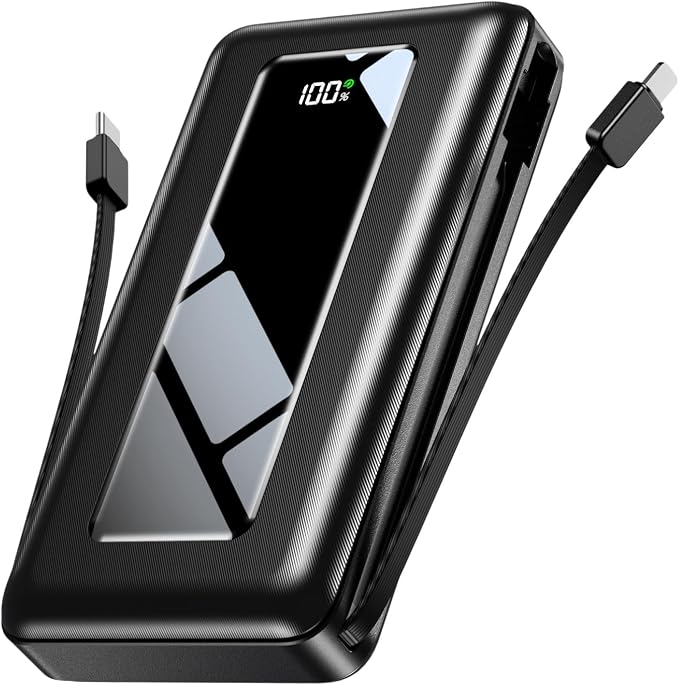 Power Bank, 50000mAh Portable Charger, Travel Camping Essential Battery Pack with Built-in Cables, PD 22.5W Fast Charging, Large Capacity Portable Phone Charger, Jet Black by JKELAR