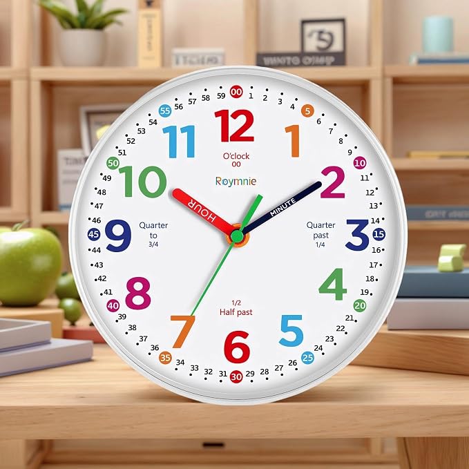 Roymnie14 Inch Wall Clock for Kids Learning to Tell Time Large Analog Silent - Image 4