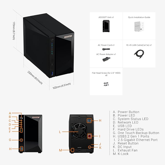 Asustor Drivestor 2 Pro Gen2 AS3302T v2, 2 Bay NAS, 1.7GHz Quad-Core, 2.5GbE - Image 7