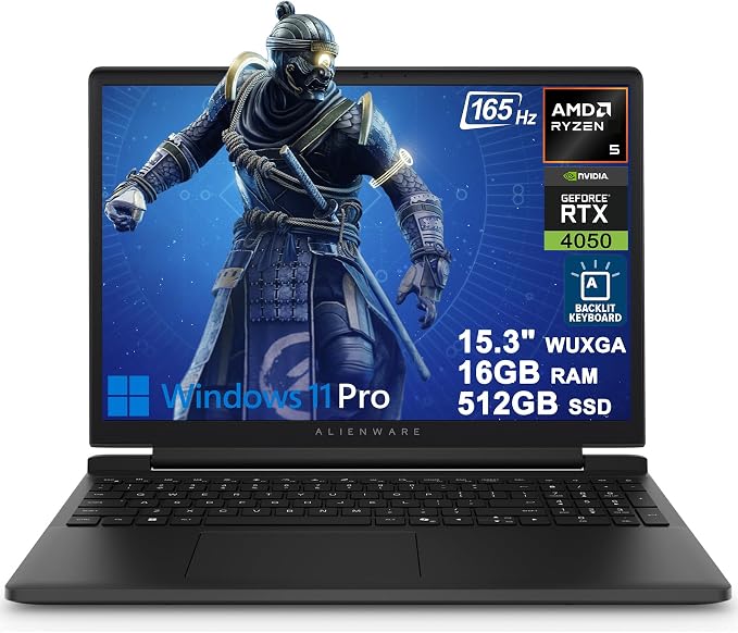 Dell Alienware 15 Gaming Laptop 15.3" WUXGA 165Hz AMD 6-core Ryzen 5 220 16GB RAM 512GB SSD GeForce RTX 4050 Type-c Backlit Win11Pro by Dell