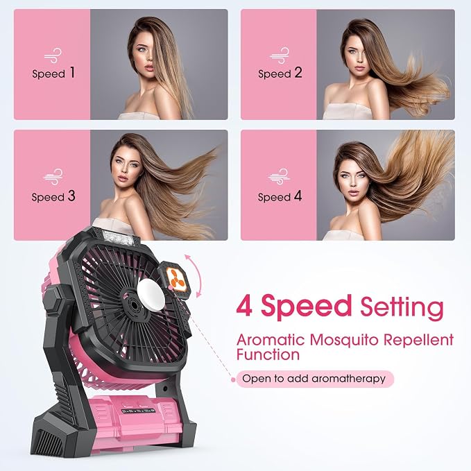 ONLYNEW Portable Fan Rechargeable, 20000mAh Cordless Battery Powered Table Fan with LED Lantern, USB C Battery Operated for Camping Tent Office Beach Desk Fishing Travel Home - Image 3