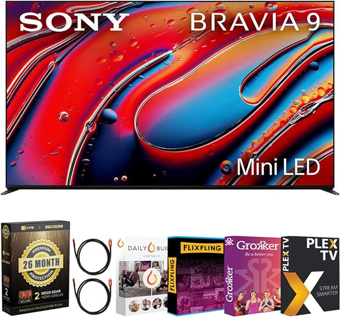 Sony BRAVIA 9 K75XR90 75" 4K HDR QLED Mini-LED TV (2024) Bundle with Deco Gear 4K HDMI 2.0 Cable w/Copper Conductors x2 + Premiere Streaming & CPS Exclusive 26 Month Protection (BEACH-CPS-264000) by Unknown