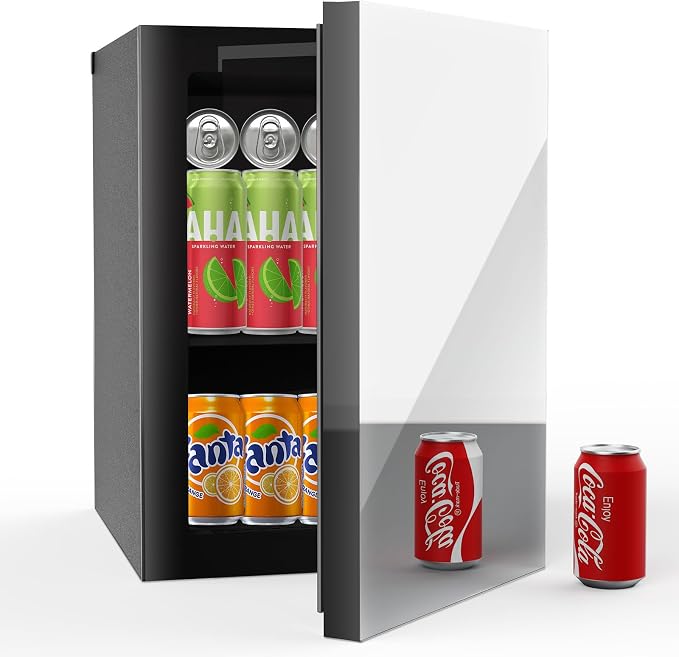 Erivess Compact Freestanding Beverage Refrigerator and Personal Beauty Fridge, 24 Can/ 0.9 Cu.Ft Mini Fridge with Mirror-Front Door for Cosmetics, Skincare, Soda, Beer and Wine by Erivess