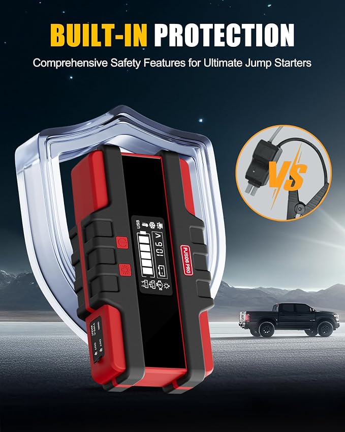 PJS06 Pro 4000A Car Jump Starter - Portable Power Bank with 40W Fast Charge, 10L Gas/9L Diesel Engine Starter, 3S Quick Start, Voltage Detector, LED Light, 10 Protections - Image 4