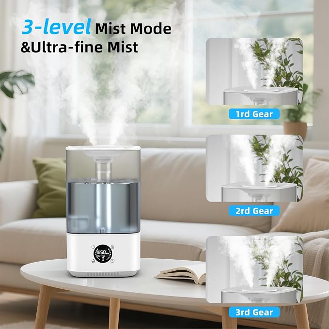 6L Humidifier for Bedroom Large Room Home, 800ft² Wide Coverage, 26dB Quiet,Easy Top Fill, Quickly & Evenly Humidify, Real-Time Humidity Monitoring and Anti-dry Burn, White - Image 4