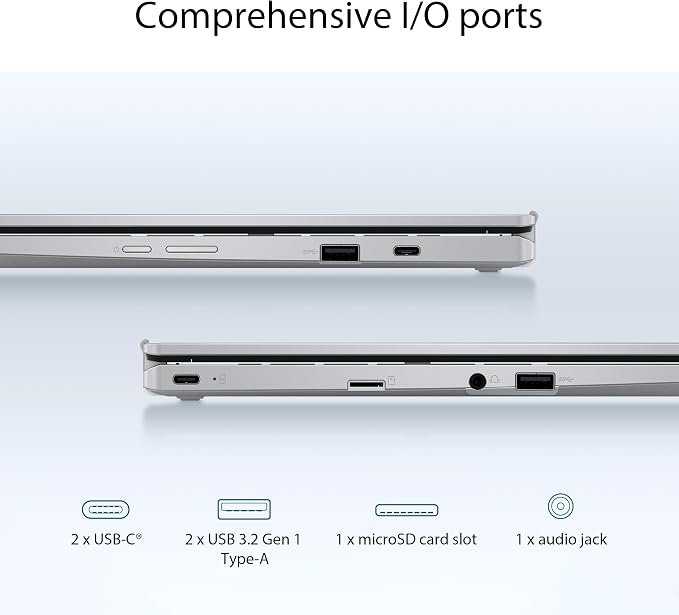 ASUS Chromebook Flip CX1 Convertible Laptop, 14" FHD NanoEdge 360-degree Touchscreen, Intel Celeron N4500 Processor, 128GB eMMC Storage, 8GB RAM, ChromeOS, Transparent Silver, CX1400FKA-AS88FT - Image 7