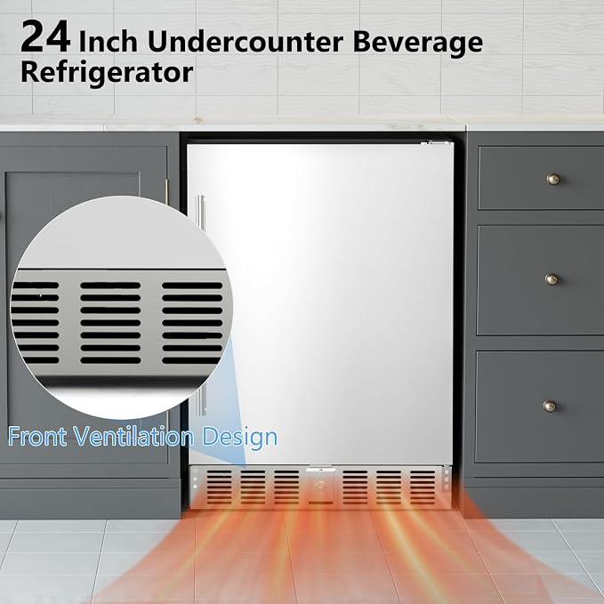 Electactic 24.4 Inch Beverage Refrigerator for Patio, Home, Kitchen, Bar | Undercounter Built-in & Freestanding, 180 Can, Stainless Steel, Digital Temperature Control, Door Lock, Front Ventilation - Image 7