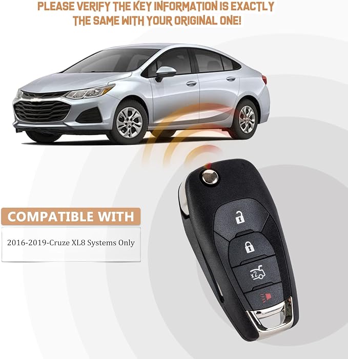Flip Car Key Fob for 2016/2017/2018/2019 Chevy Cruze XL8 Systems Only Keyless - Image 3