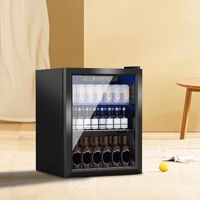 DOGHLY 72 Cans/1.7 Cu.Ft Beverage Refrigerator Glass Door Mini Fridge | Fast Cooling Mini Cooler with Adjustable Shelves for Soda, Beer, Wine, Low Noise Beverage Fridge for Home, Office,and Dorm - Image 6