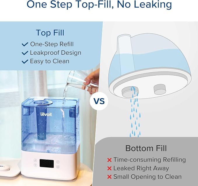 LEVOIT Classic300S Ultrasonic Smart Top Fill Humidifier, Extra Large 6L Tank for Whole Family, APP & Voice Control, Essential Oil Diffuser, Humidity Setting with Sensor, Quiet Sleep Mode, Night Light - Image 8