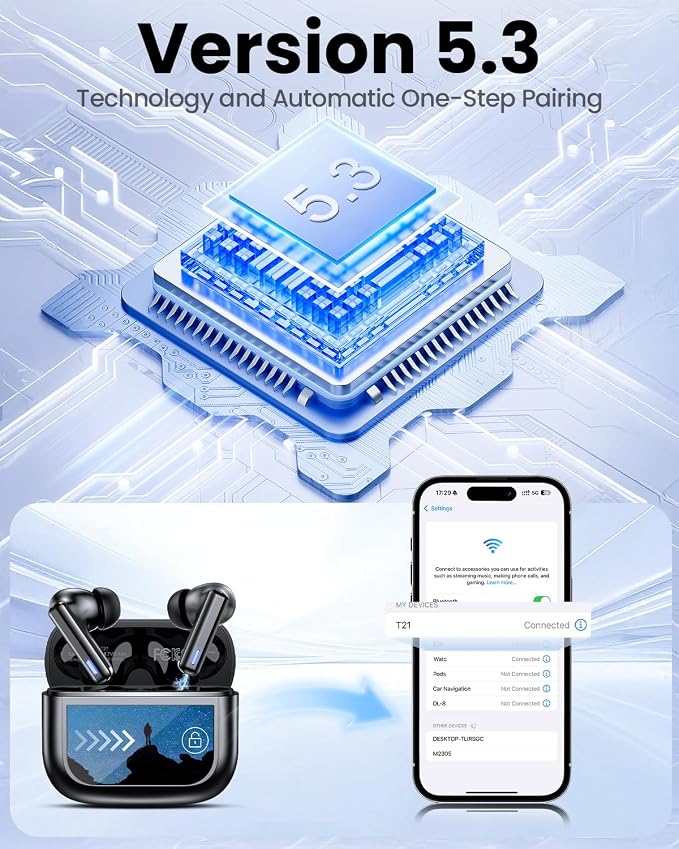 ZIUTY Wireless Earbuds, ANC ENC Noise Cancelling Ear Buds with Touch Screen | 40H Stereo Deep Bass, Bluetooth Headphones with Transparency Mode, IPX7 Waterproof, Clear Calls, 5 EQ for iOS Andoid,Obsidian - Image 4