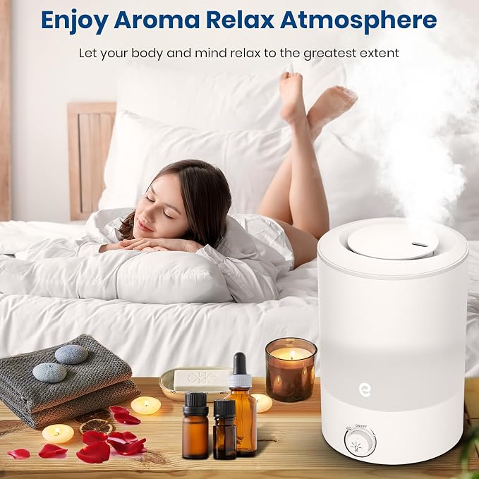 Esemoil Humidifiers for Bedroom, 2.5L Cool Mist Ultrasonic Air Humidifier with Top Fill & Quiet, 360° Nozzle, BPA Free, 25 Hour Diffuser with 8 Color Light & Auto Shut-off for Home Baby Nursery Plants - Image 5