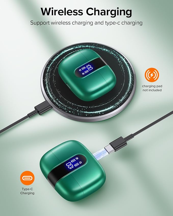 TAGRY Bluetooth Headphones True Wireless Earbuds 60H Playback LED Power Display Earphones with Wireless Charging Case IPX5 Waterproof in-Ear Ear buds with Mic for TV Smart Phone Laptop Computer Sports - Image 5