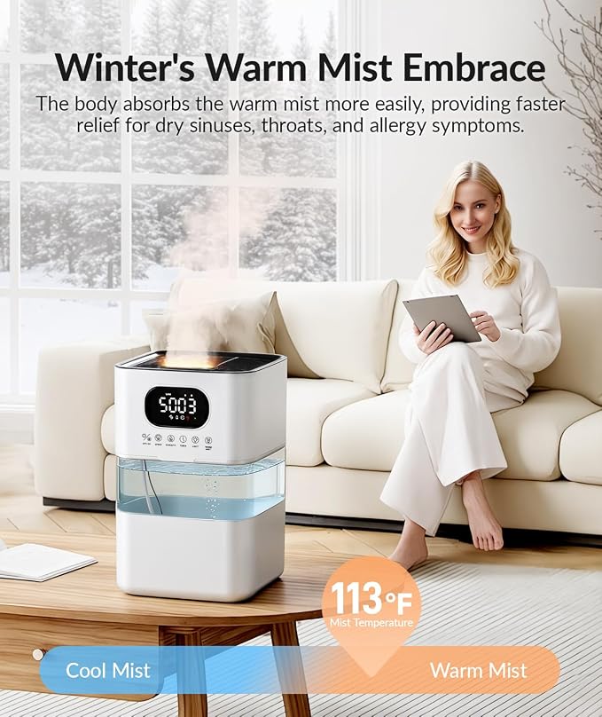 AreShark Humidifier Large Room, 2.2 Gal/8.5L Cool Warm Mist Air Humidifiers for Bedroom, 65H Runtime, Humidity Setting, Easy to Clean, Top Fill, 30dB Quiet, 550ft² Coverage, for Plants, Adults, Kids - Image 4