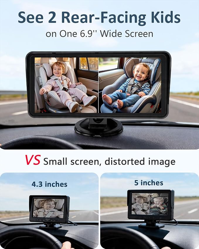 2-Kids Baby Car Camera for Seat: 6.9 Inch Ultrawide Display - Image 2