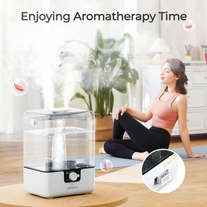 CHIVALZ Humidifiers for Bedroom, 6L Cool Mist Humidifiers for Baby Nursery, 26dB Quiet, 50H Runtime, Top Fill Humidifier for Large Room, Home, Plants, Nightlight, Oil Diffuser 1 Pack White - Image 5