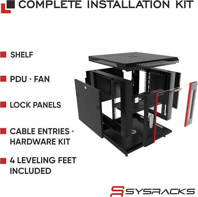9U Wall Mount Server Rack Cabinet – 19" Network Rack Enclosure, PDU & Shelf - Image 5