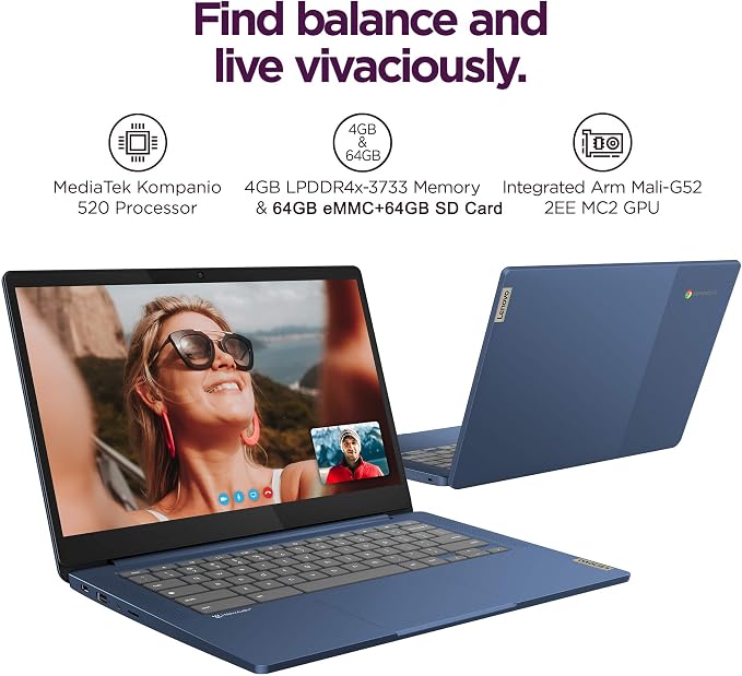 Lenovo Chromebook 14 Laptop (14" FHD Touchscreen, 8-Core 2.0GHz Processor, 4GB RAM, 128GB (64GB eMMC + 64GB SD Card)) Anti-Glare, Webcam, 13-Hr Long Battery Life, IST HUB, Chrome OS w/Google AI | 128GB Storage (64GB eMMC + 64GB SD Card), FHD, Anti-Glar... - Image 3