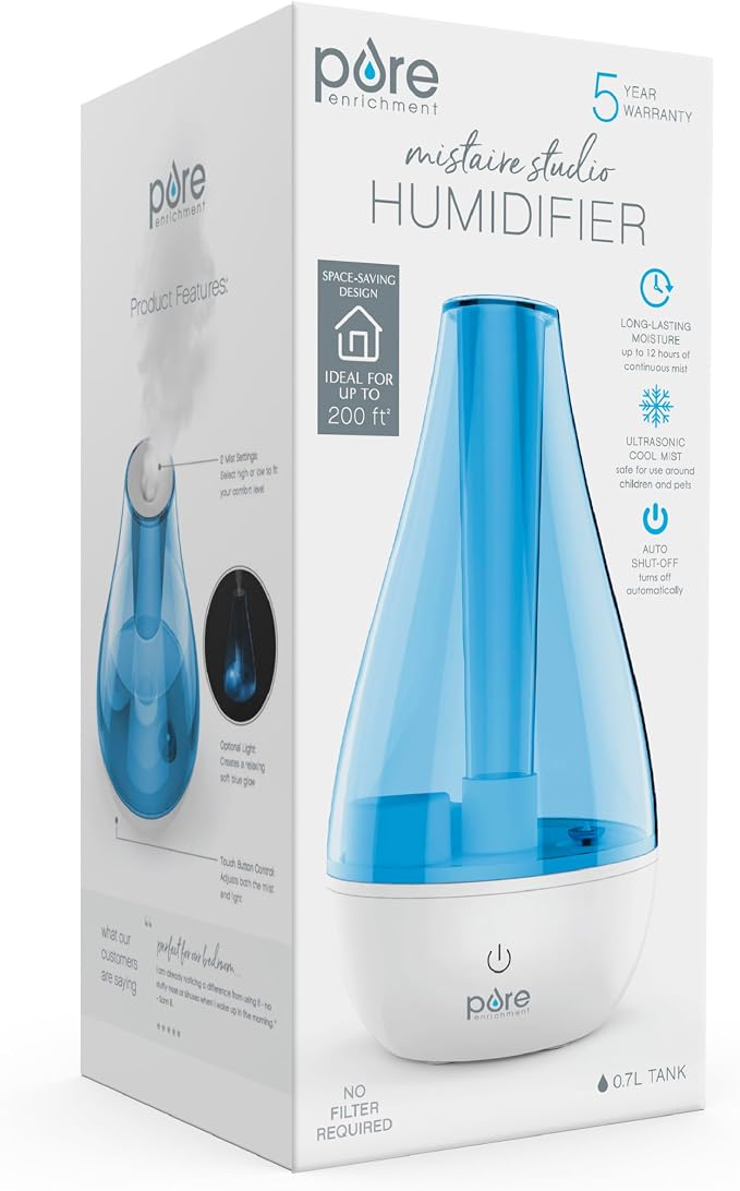 Pure Enrichment MistAire Studio Ultrasonic Cool Mist Humidifier - Small & Compact, Overnight Operation, 2 Mist Settings, Optional Night Light, & Auto Shut-Off - For Offices, Plants & Small Spaces - Image 7