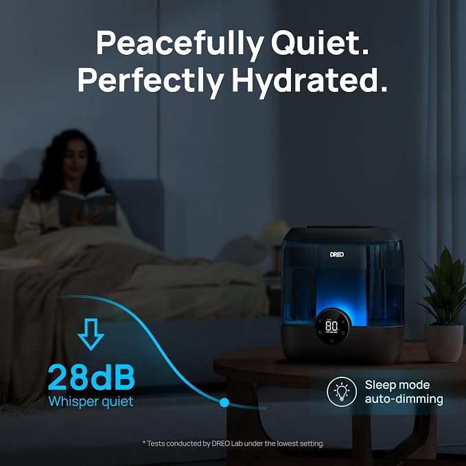 DREO 6L Top Fill Humidifiers for Bedroom, 60H Runtime, 28 dB Quiet Supersized Cool Mist Humidifiers for Large Room, Ultrasonic Humidifier for Home, Plant, Baby, Night Light, Indoor - Image 3
