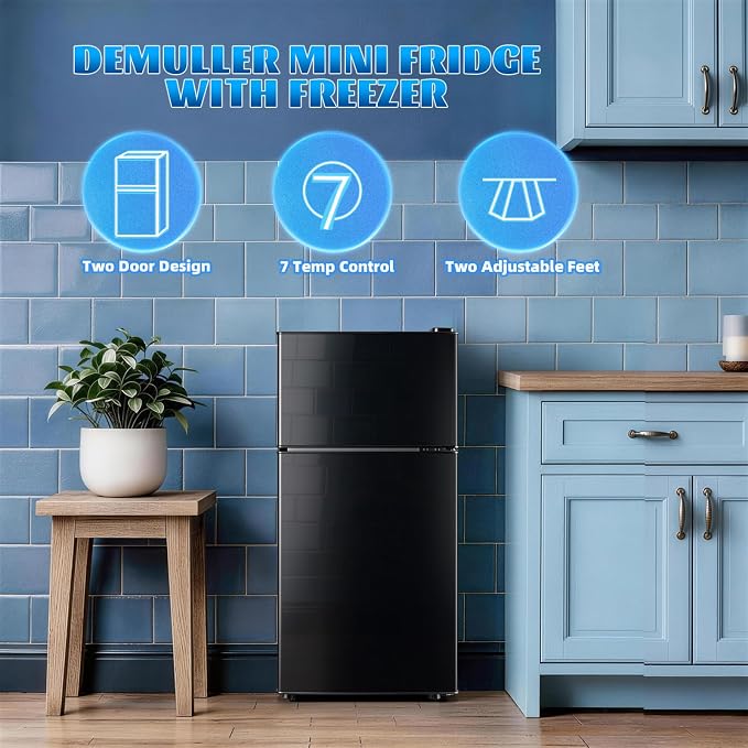 Mini Fridge with Separate Freezer Compartment Double Door Small Refrigerator with 7 Adjustable Temp Control Ideal for One Person Use & Dorm Apartment Office Black - Image 4