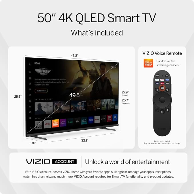 VIZIO 50-inch Quantum Pro 4K 120Hz QLED HDR10+ Smart TV with Dolby Vision, Active Full Array, 240Hz @ 1080p PC Gaming, WiFi 6E, Apple AirPlay, Chromecast Built-in, M50QXM-K01, 2023 Model - Image 3