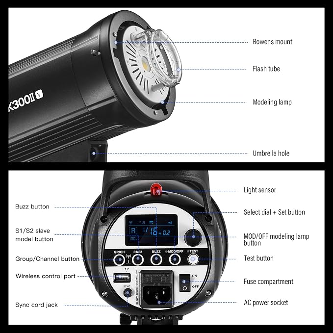 Godox Sk300ii-v Sk300iiv*2Kit Upgraded Strobe Flash 600Ws GN58 5700K Bowens - Image 6
