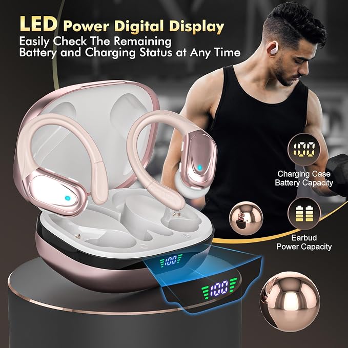 HAOYUYAN Wireless Earbuds, Sports Bluetooth Headphones, LED Power Display Ear Buds with 80Hrs Playtime, Noise Canceling Headset, IPX7 Waterproof Earphones for Workout/Running - Image 7