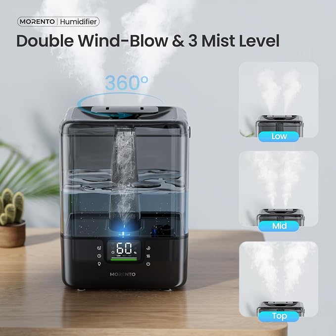 MORENTO Smart Humidifiers for Bedroom Large Room Home, 6L Cool Mist Top Fill Humidifier with Essential Oil Diffuser, Smart App & Voice Control, for Nursery & Plants, Black, 1 Pack + 7 Color NightLight - Image 7