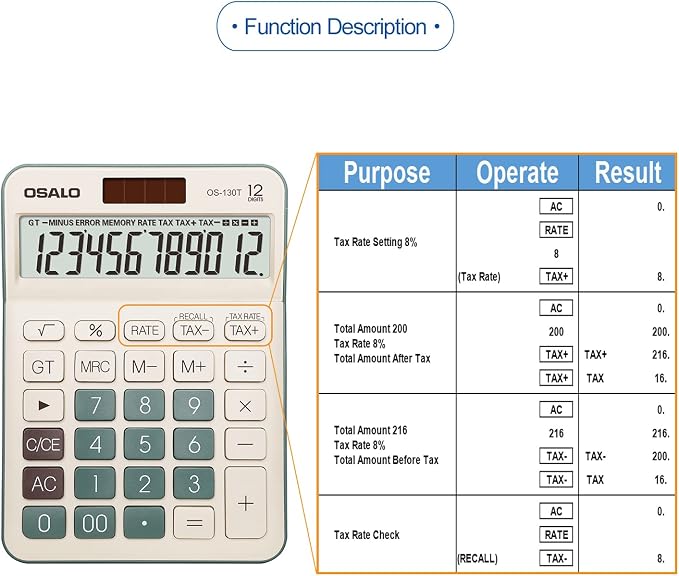 Desktop Calculator Large LCD Display 12 Digit Number Big Button Tax Financial - Image 6