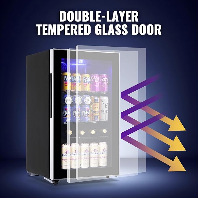 3.5 Cu.ft Beverage Refrigerator & Mini Cooler with LED Touch Panel 125 Can Small Beer Fridge with Glass Door for Wine Soda Juice Clear Front Removable Shelves for Home Office Bar - Image 5