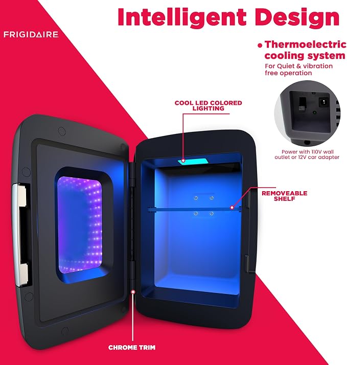 Frigidaire Gaming Light Up Mini Beverage Refrigerator, 6 can, 4 liters, Cooler with large see through door and LED lights Perfect for Gaming Experience, Home, Office, or Cars.12V Charger (Stealth) - Image 5