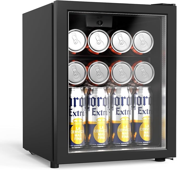 Bonnlo 46 Cans/1 Cu.Ft Beverage Refrigerator Cooler with Glass Door, Quiet Mini Drink Fridge with Adjustable Shelf & Feet, Small Wine Cooler for Bedroom, Bar & Office, 43-64°F, 115V by Bonnlo