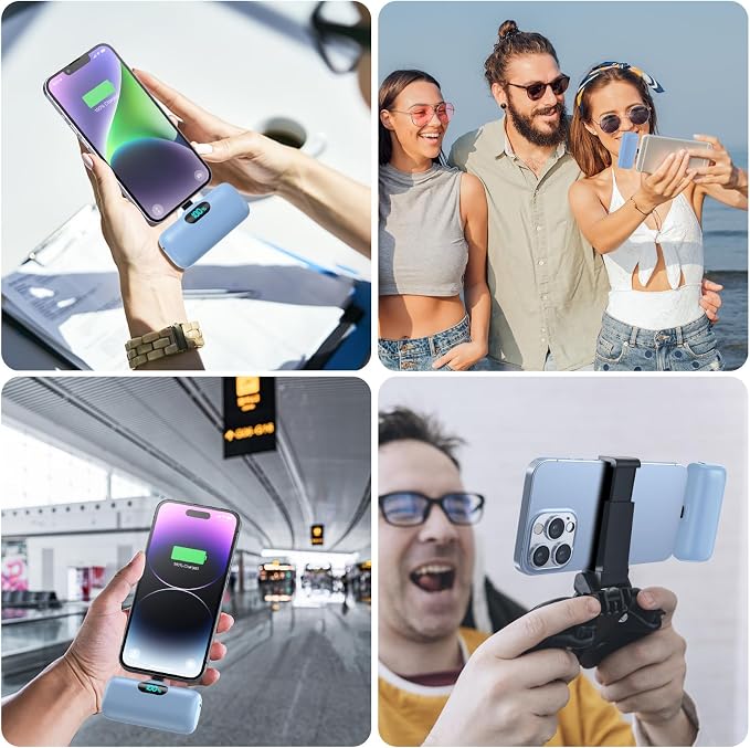 Mini Portable Charger for iPhone,Upgraded 5000mAh PD Fast Charging Battery Pack,LCD Display Cute Power Bank Portable Phone Charger for iPhone 14/14 Pro Max/13/13 Pro/12 Pro/11/XS/XR/X/8/7/6-Light Blue - Image 7