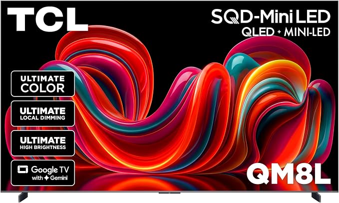 TCL 98 Inch Class QM8L Series | SQD-Mini-LED QLED Smart TV | 98QM8L, 2026 Model | 144Hz | Ultimate Color Brightness & Contrast | Google AI Bang & Olufsen | Voice Control Gaming Streaming Television by TCL