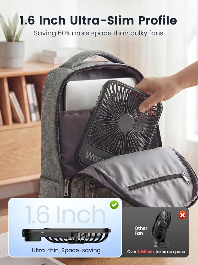Warmco 10000mAh Portable Travel Fan 7-inch, Max 24H Runtime, Ultra-thin Quiet Rechargeable Battery Operated Desk Fan with Digital Display for Camping, Office, Bedroom, Cruise Essentials - Image 4