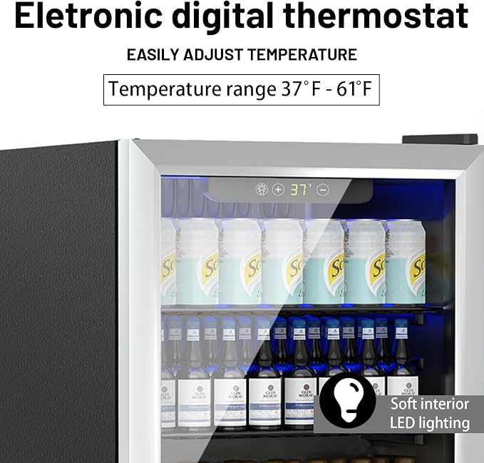 DOGHLY 1.7 Cu.ft Mini Fridge Glass Door, 72 Cans Beverage Refrigerator | Drink Fridge for Soda Beer Wine, Digital Temperature Control, Removable Shelf, Quiet Beverage Cooler for Office, Dorm, Bar - Image 3