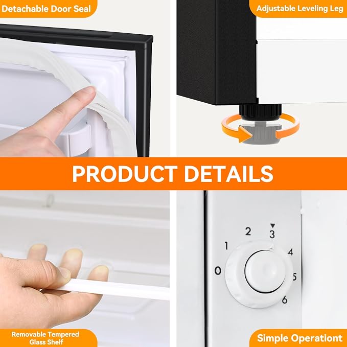 3.2 Cu. Ft. Single Door Mini Fridge with Freezer, Adjustable Thermostat, Energy Saving Low Noise Small Refrigerator for Bedroom Office Dorm, Black - Image 5