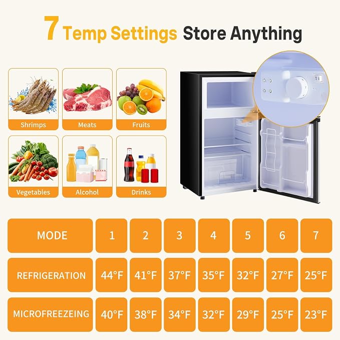 NEWBULIG Mini Fridge with Freezer 3.2 Cu.Ft Small Refrigerator for Office, Dorm, Small Fridge with Adjustable Thermostat, Energy Saving, Dual Door, Sliver - Image 7