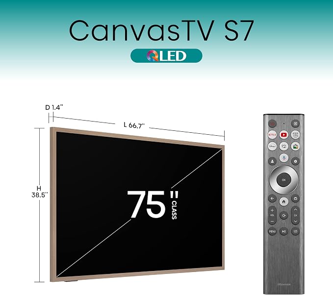 Hisense 75-Inch Class QLED 4K S7N CanvasTV Series Dolby Vision HDR Google Smart TV (75S7N) - 144Hz, Art Mode, Anti-Glare Panel, Hi-Matte Display, UltraSlim Wall Mount & Frame Included - Image 3