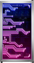 Cyberpunk Beverage Cooler, 130 Can Mini Fridge, LED Light Door, Gaming Room | Colorful LED Ambient Lighting, Freestanding for Bar & Party, Adjustable Shelves for Cans & Bottles by Manastin