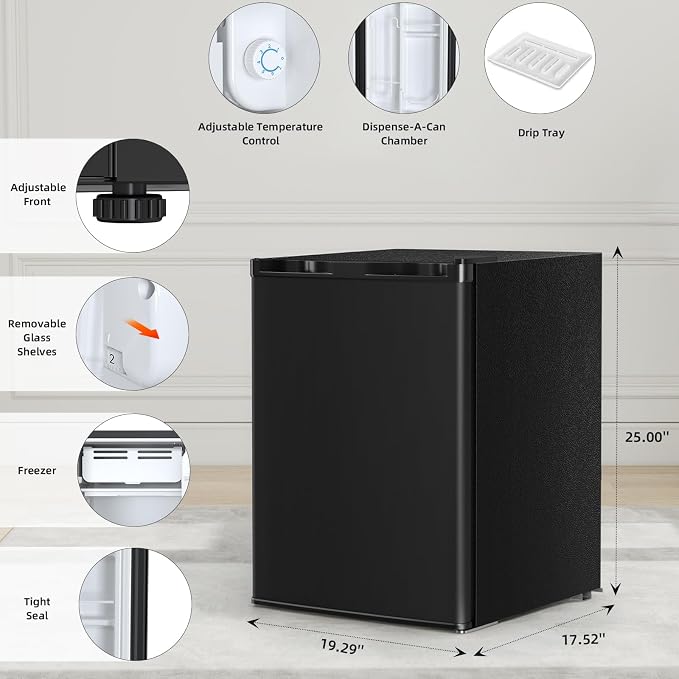 Antarctic Star 2.6 Cu.Ft.Compact Refrigerator with Freezer, Mini Fridge Single Door with Adjustable Thermostat,Removable Glass Shelves for Apartment,Dorm,Office,Kitchen，BLACK - Image 4