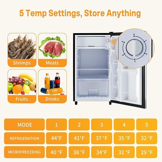 NEWBULIG Mini Fridge with Freezer 3.2 Cu.Ft Small Refrigerator for Office, Dorm, Small Fridge with Adjustable Thermostat, Energy Saving, Dual Door, Black - Image 6