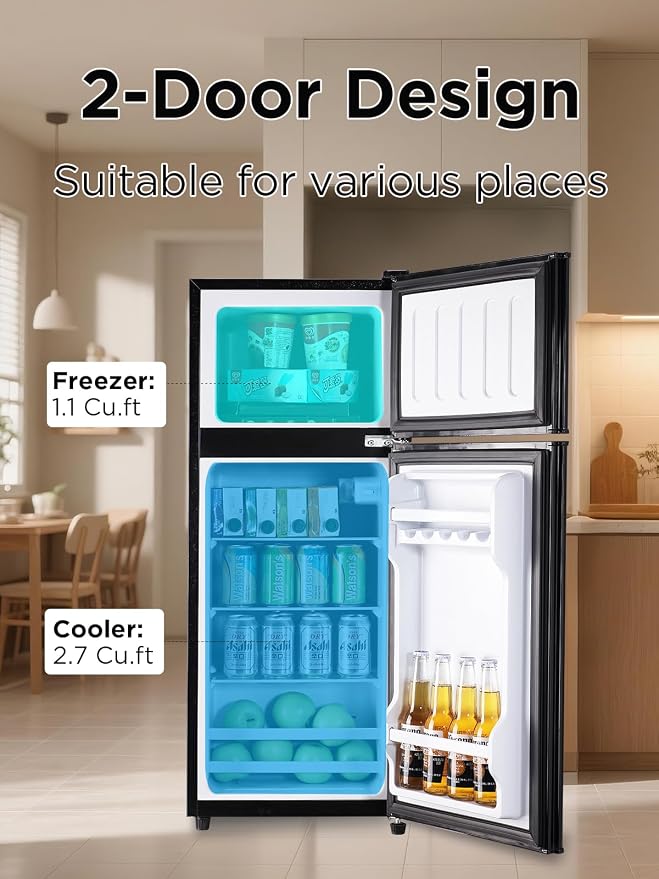 F.W.WOOLWORTHS 3.8 Cu.Ft Refrigerator with Freezer | Compact Fridge with 2 Doors for Office, Kitchen, Dorm and Bedroom, 7 Level Temp Adjustable Thermostat, Black - Image 3