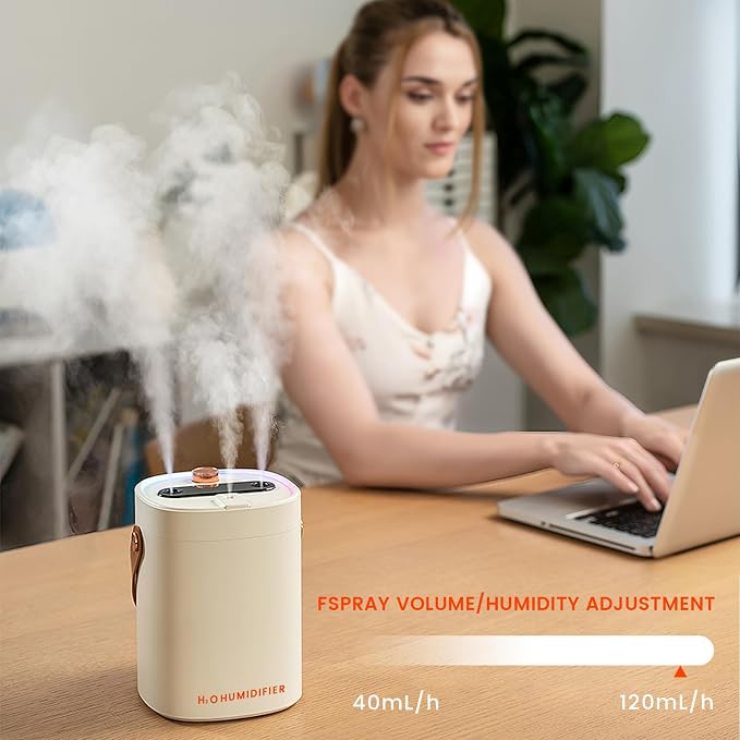 2L Humidifier for Bedroom,Portable Cool Mist Humidifiers,Ultra Quiet 20dB,Top Fill Air Humidifier for Home,Office,Plants,Adjustable Humidity,Night Light,BPA-Free,Beige - Image 5