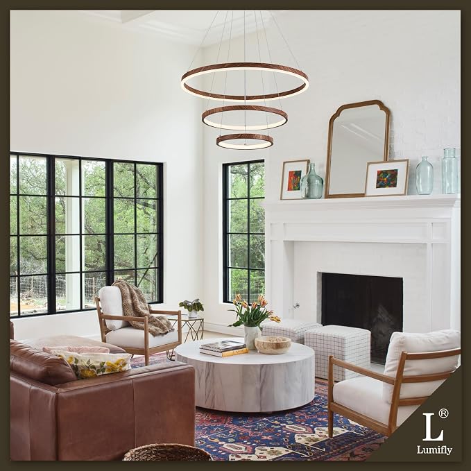 Modern LED Chandelier Dimmable 3 Ring Pendant Light - Image 3
