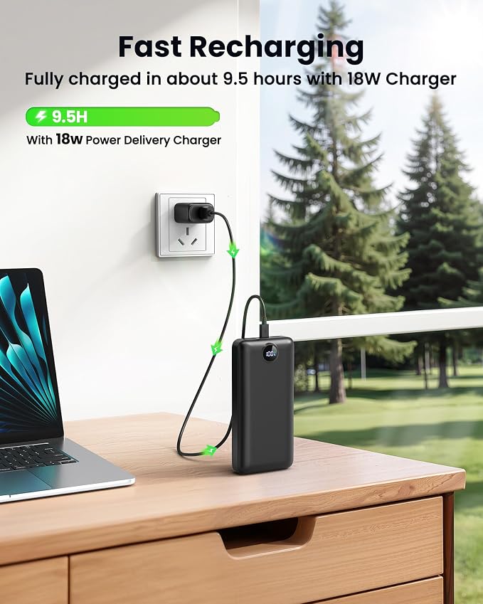 Portable Charger Power Bank 50000mAh 22.5W Fast Charging USB C Battery Bank External Battery Pack Digital Display Phone Charger with 3 Output & 2 Input for iPhone 17/16/15/14/13/12, Samsung etc Black - Image 5