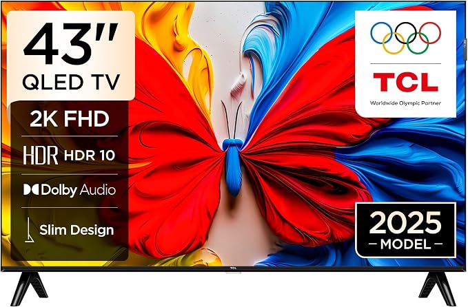 TCL 43S5K Television 43 Inch Smart TV QLED HDR 10 Google TV, Dolby Audio, Game Mode, Multiple Eye Care with Slim Design (2025 Model) by TCL