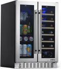 NewAir 24" Dual Zone Beverage Refrigerator & Wine Cooler for 18 Bottles & 60 Cans | Freestanding or Built-In Under Counter Mini Fridge for Beer, Wine and Soda | Stainless Steel by NewAir